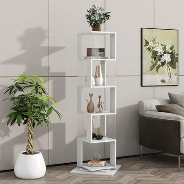 5 Tier Rotating Bookshelf with Acrylic Shelves Multi-Function Bookcase for Living Room Anti-Toppling Design