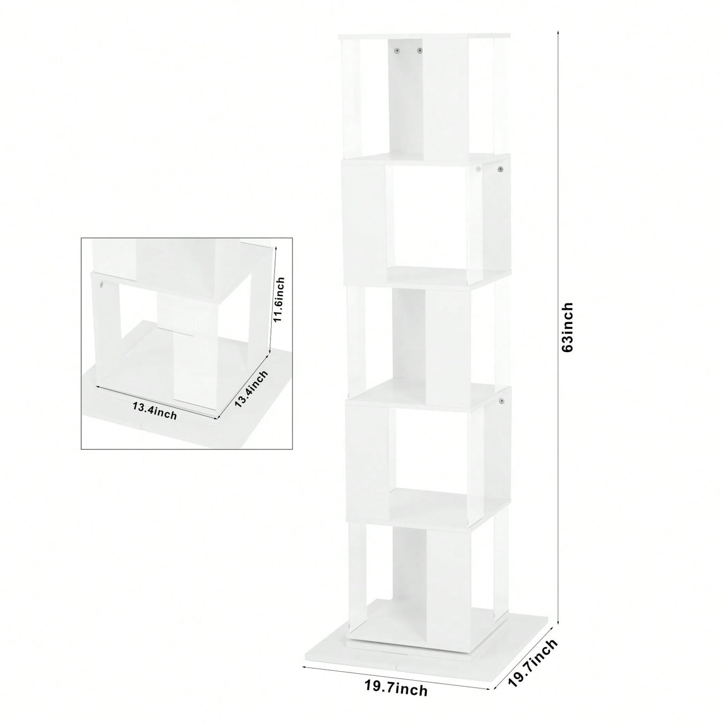 5 Tier Rotating Bookshelf with Acrylic Shelves Multi-Function Bookcase for Living Room Anti-Toppling Design