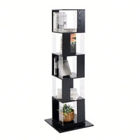 5 Tier Rotating Bookshelf with Acrylic Shelves Multi-Function Bookcase for Living Room Anti-Toppling Design