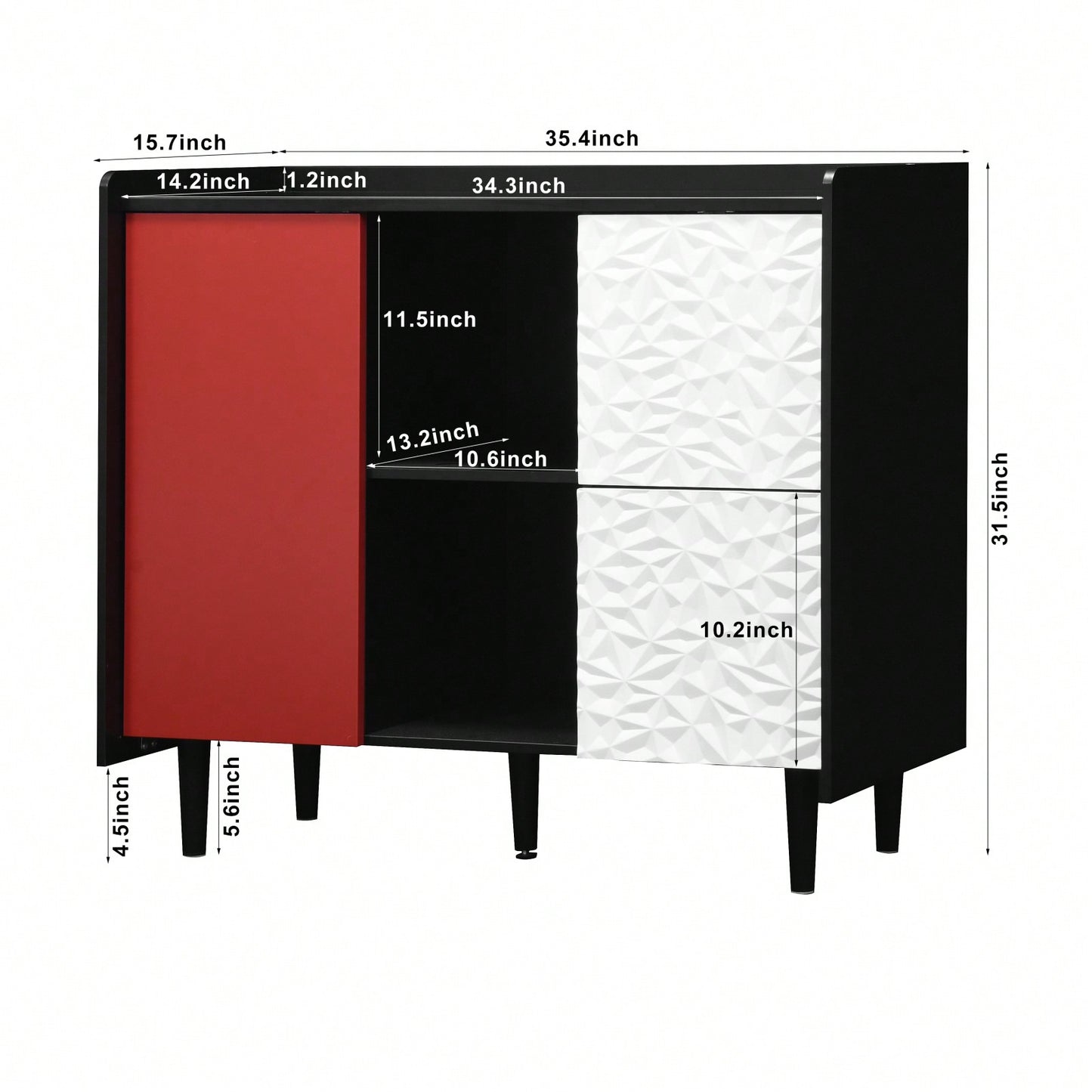 Modern Red Door Storage Cabinet with 2 Drawers and Open Compartments for Kitchen Dining Room Coffee Bar