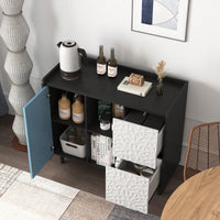 Modern Red Door Storage Cabinet with 2 Drawers and Open Compartments for Kitchen Dining Room Coffee Bar