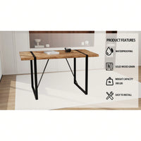 55 Inch Dark Wood MDF Dining Table for 4-6 People with Metal Legs Ideal for Kitchen and Terrace
