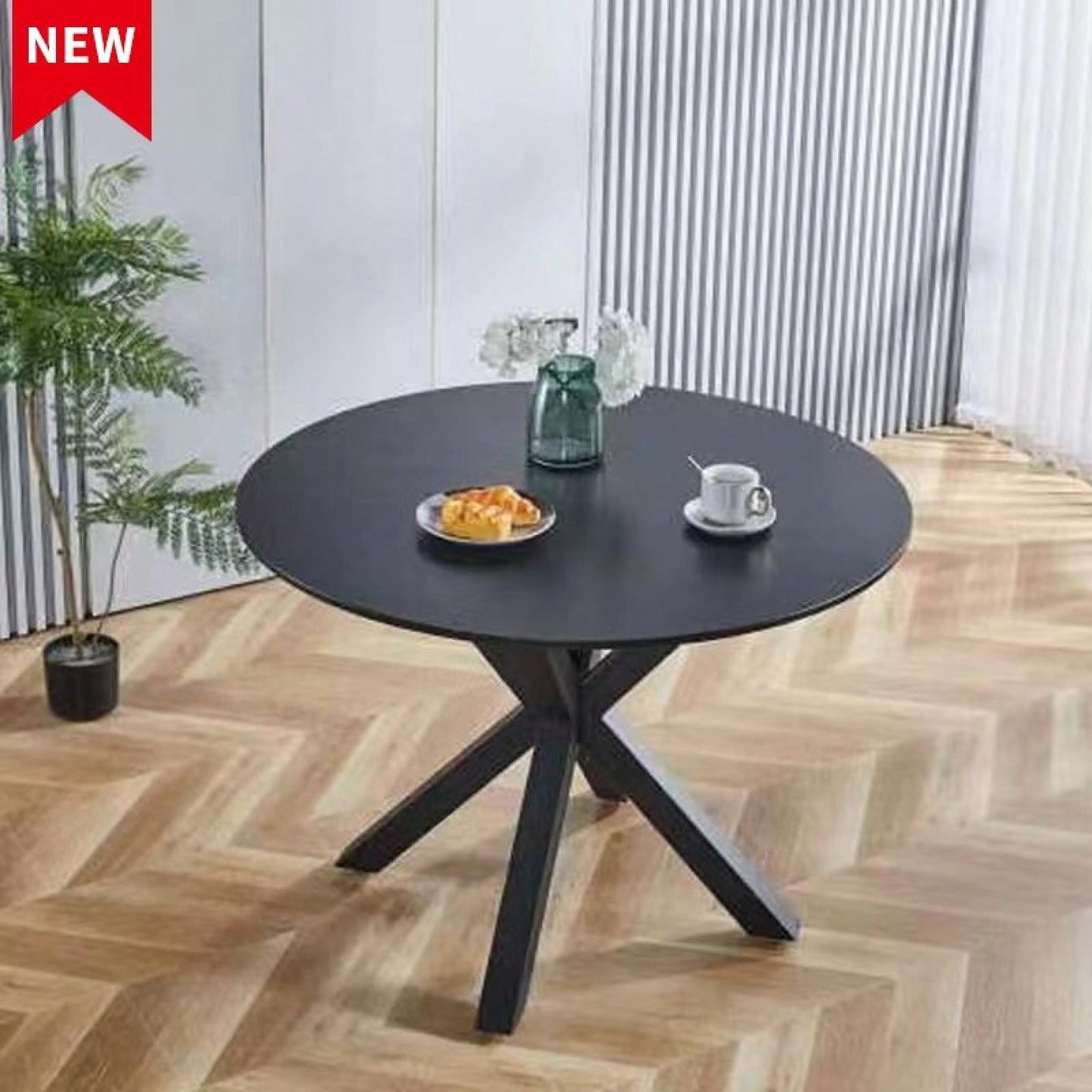 Mid-Century Modern Round Dining Table for 4-6 with Pedestal Base and Cross Legs Ideal for Dining and Coffee