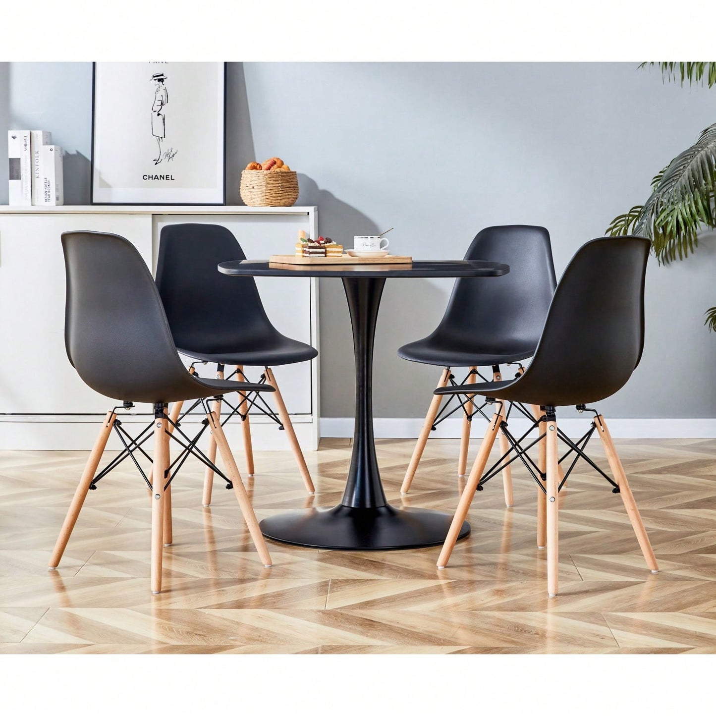 5 Piece Dining Set For 4-6 People, 31.5" Mid-Century Modern Dining Table With 4 Chairs, Sturdy Metal Legs, MDF Tabletop, Easy Assembly