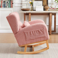 High Back Modern Accent Rocking Chair with Side Pockets Upholstered Lounge Armchair for Living Room Bedroom Nursery Supports 250 Lbs