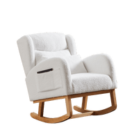 High Back Modern Accent Rocking Chair with Side Pockets Upholstered Lounge Armchair for Living Room Bedroom Nursery Supports 250 Lbs