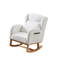 High Back Modern Accent Rocking Chair with Side Pockets Upholstered Lounge Armchair for Living Room Bedroom Nursery Supports 250 Lbs