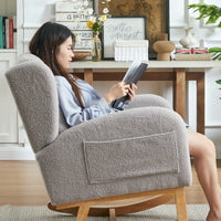 High Back Modern Accent Rocking Chair with Side Pockets Upholstered Lounge Armchair for Living Room Bedroom Nursery Supports 250 Lbs