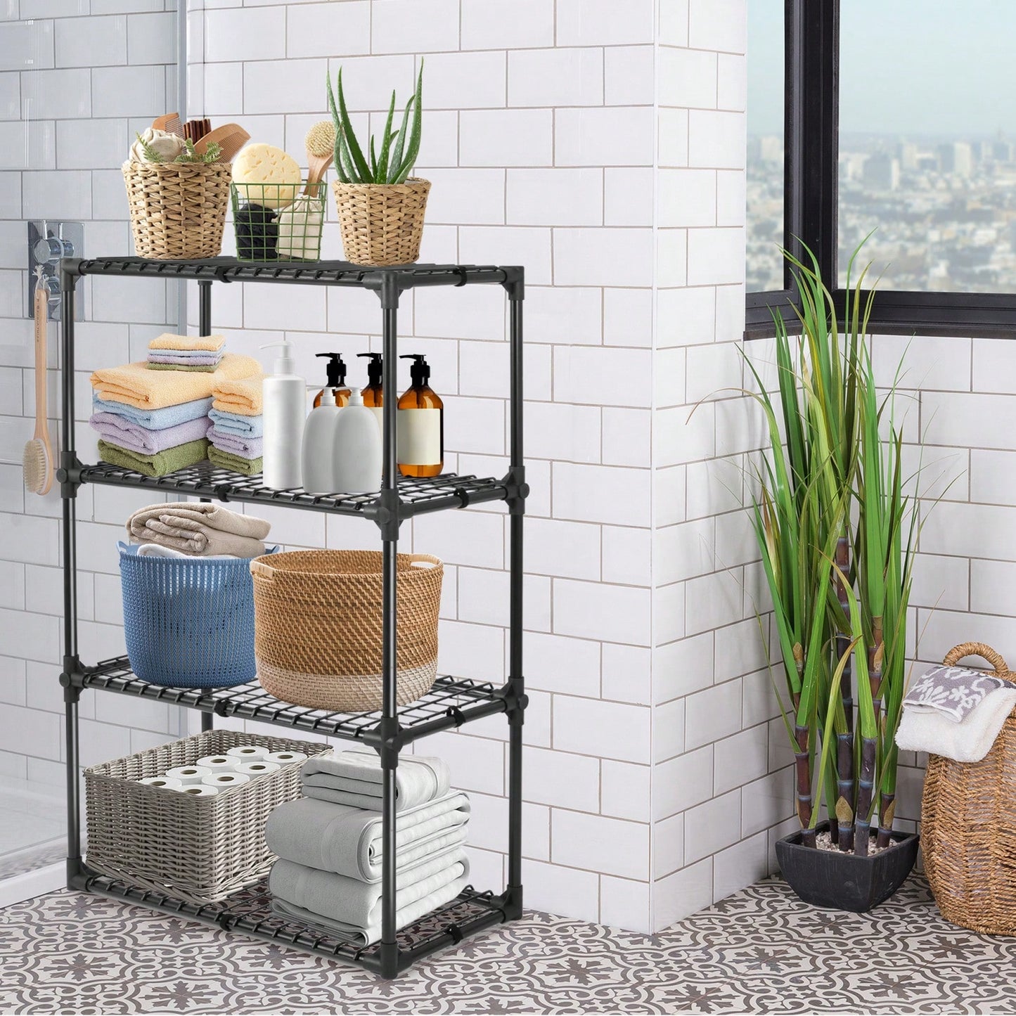 Heavy Duty 4-Shelf Wire Rack 440lb Capacity Adjustable Storage Shelves for Garage Kitchen Office Rust UV Resistant