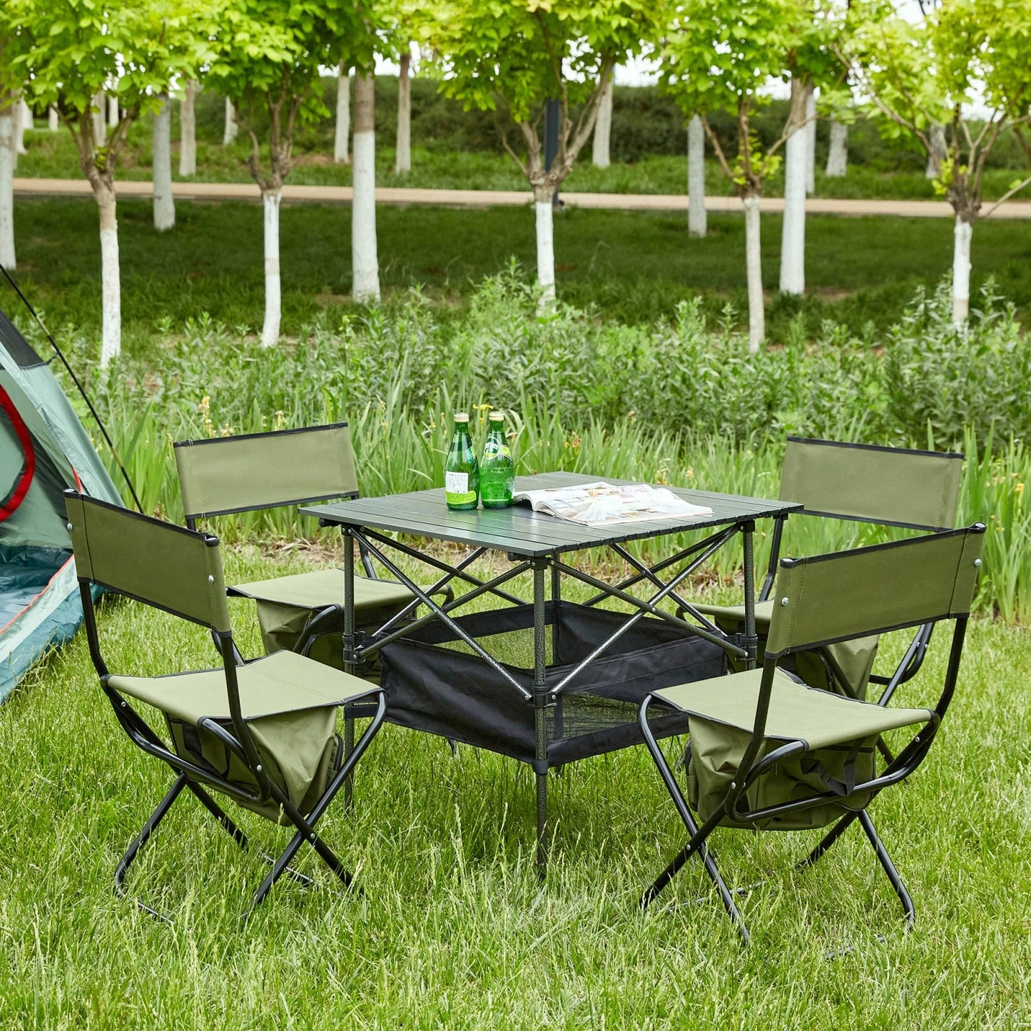 Lightweight Portable 5 Piece Folding Table and Chairs Set with Storage Heavy Duty Steel Frame Supports 280lbs Ideal for outdoor Activities