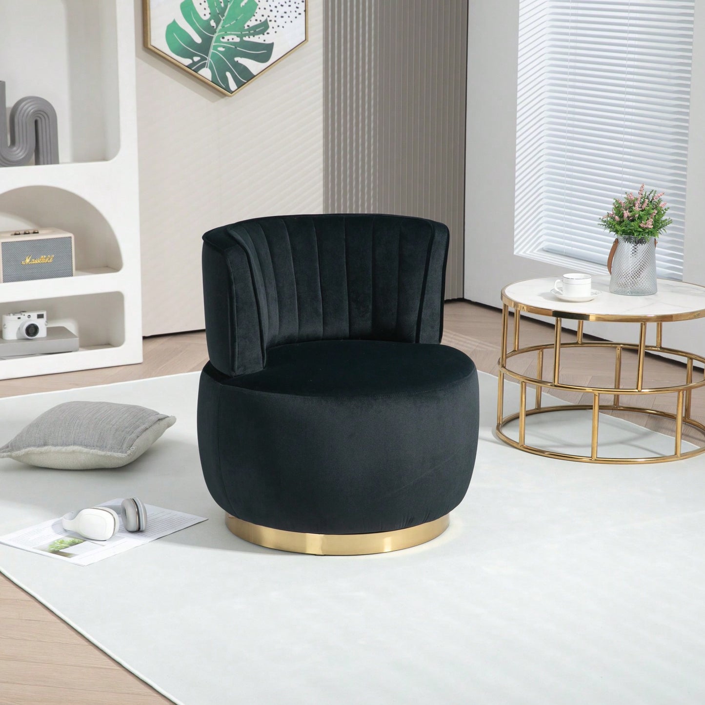 360 Degree Swivel Velvet Barrel Chair with High-Density Foam Cushions for Living Room Bedroom Office Nursery Supports 300 Lbs