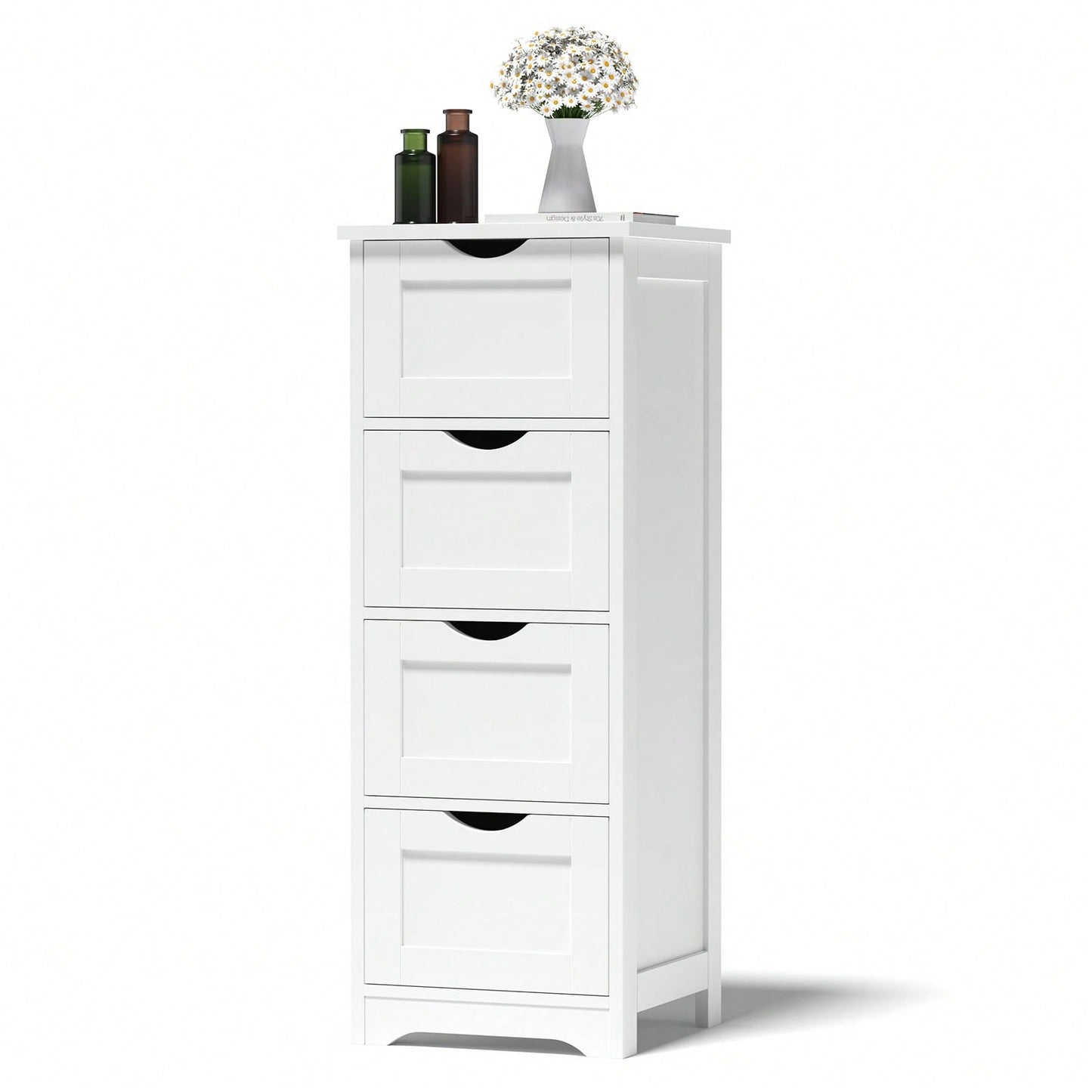 Stylish White Bathroom Storage Cabinet with 4 Drawers - Versatile Free Standing Organizer for Bedroom Living Room Office Easy Assembly