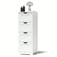 Stylish White Bathroom Storage Cabinet with 4 Drawers - Versatile Free Standing Organizer for Bedroom Living Room Office Easy Assembly