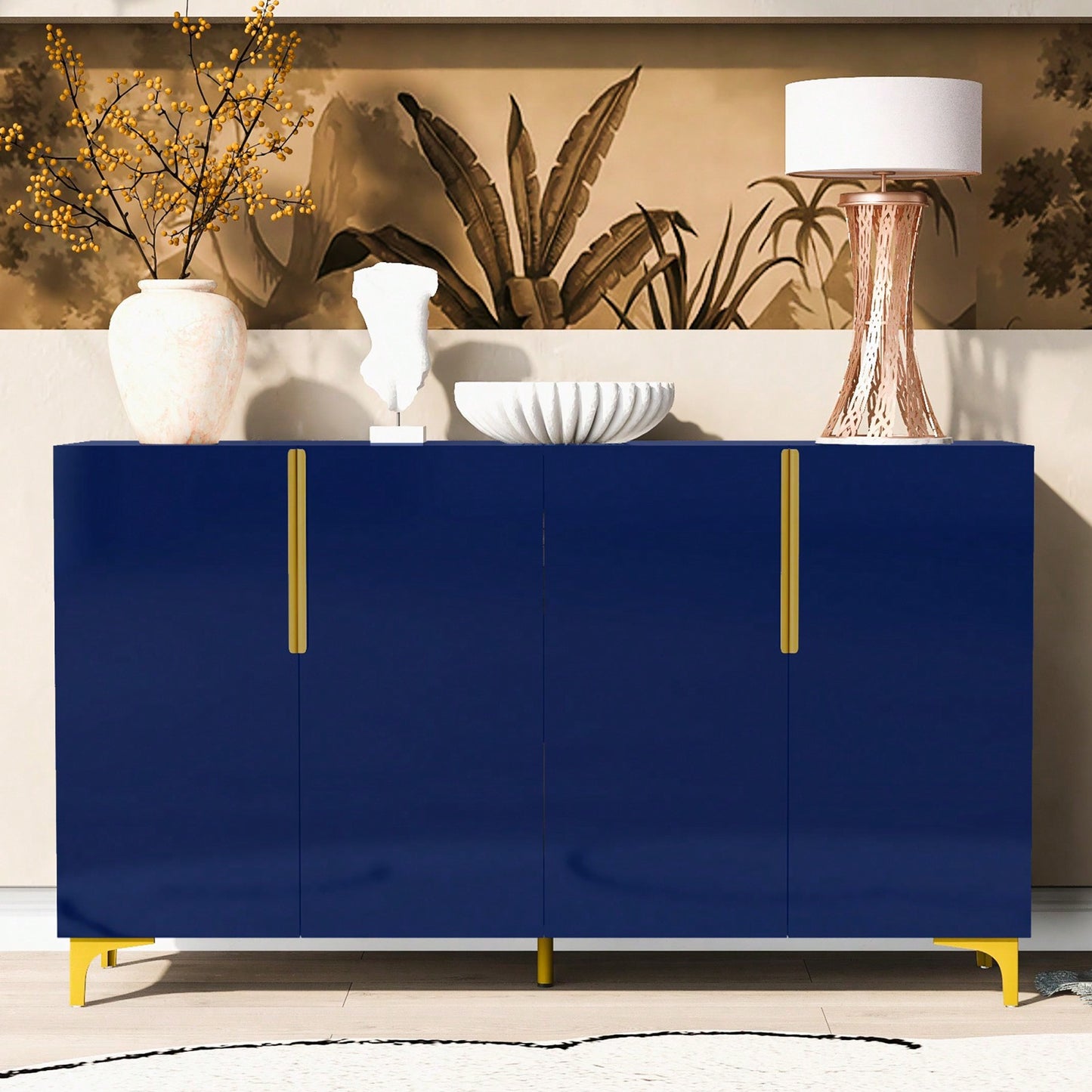 Glossy Finish Light Luxury Storage Cabinet, Adjustable, Suitable For Living Room, Study, Hallway