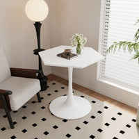 Hexagonal Coffee Table With Printed Marble Table Top,Metal Base, For Dining Room, Kitchen, Living Room