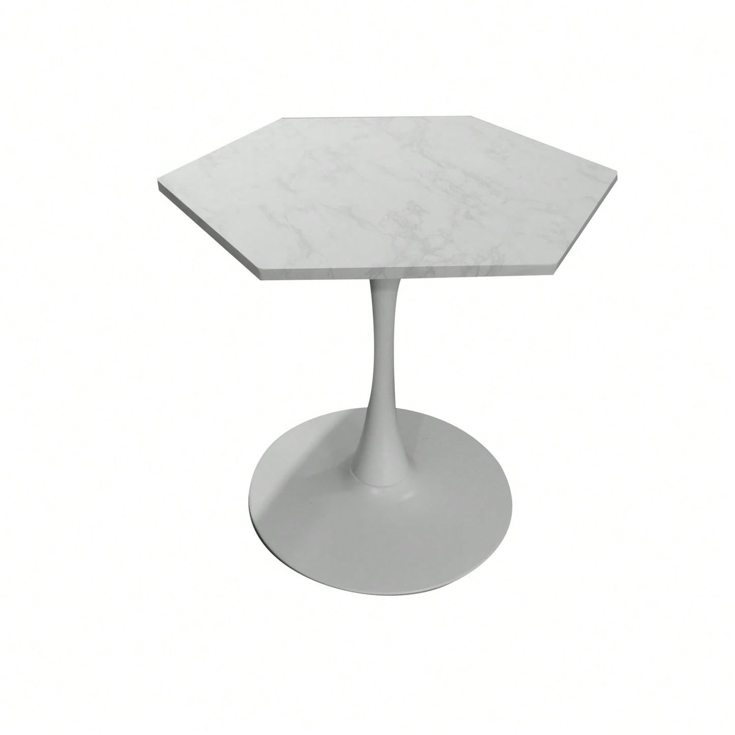 Hexagonal Coffee Table With Printed Marble Table Top,Metal Base, For Dining Room, Kitchen, Living Room