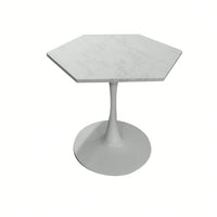 Hexagonal Coffee Table With Printed Marble Table Top,Metal Base, For Dining Room, Kitchen, Living Room