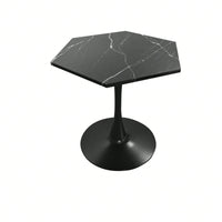 Hexagonal Coffee Table With Printed Marble Table Top,Metal Base, For Dining Room, Kitchen, Living Room