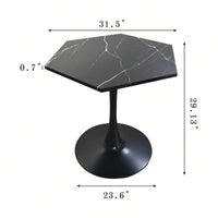 Hexagonal Coffee Table With Printed Marble Table Top,Metal Base, For Dining Room, Kitchen, Living Room