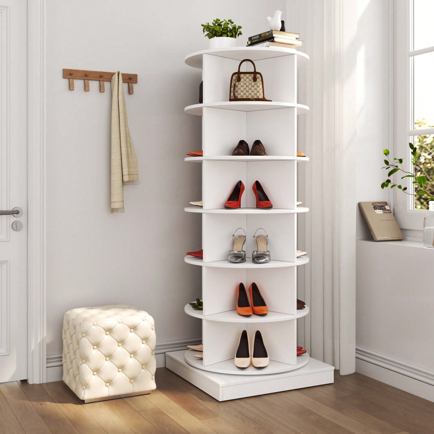 360 Rotating Shoe Organizer, 6 Tier Shoe Cabinet Holds Up To 24 Pairs, Space Saving Spinning Shoe Rack For Closet, Entryway, Bedroom