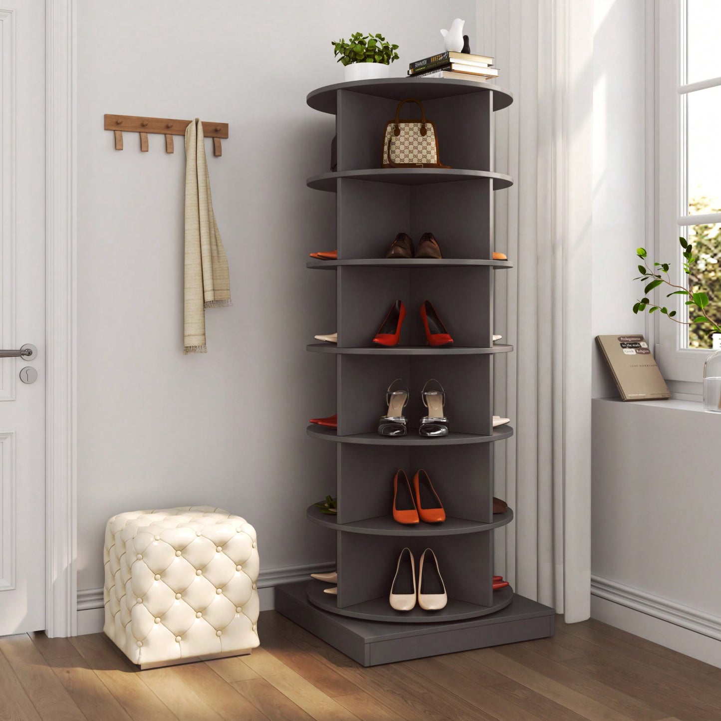 360 Rotating Shoe Organizer, 6 Tier Shoe Cabinet Holds Up To 24 Pairs, Space Saving Spinning Shoe Rack For Closet, Entryway, Bedroom