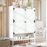 Narrow Farmhouse Shoe Cabinet with Doors and Open Storage for Entryway Hallway Living Room 2 Tier Flip Drawer Organizer