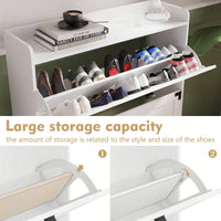 Narrow Farmhouse Shoe Cabinet with Doors and Open Storage for Entryway Hallway Living Room 2 Tier Flip Drawer Organizer