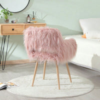 Faux Fur Upholstered Make Up Chair Side Dining Chair With Metal Leg
