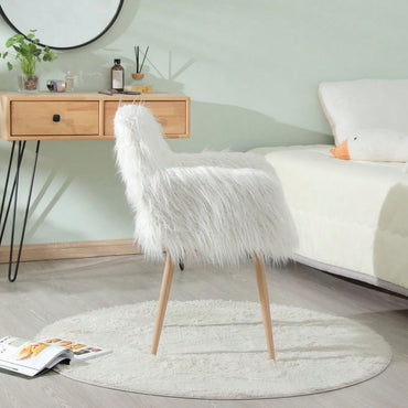 Faux Fur Upholstered Make Up Chair Side Dining Chair With Metal Leg