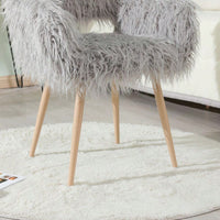 Faux Fur Upholstered Make Up Chair Side Dining Chair With Metal Leg