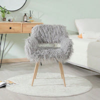 Faux Fur Upholstered Make Up Chair Side Dining Chair With Metal Leg