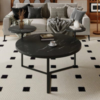 Two-Tier Modern Coffee Table With Faux Marble Surfaces, Tripod-Inspired Base