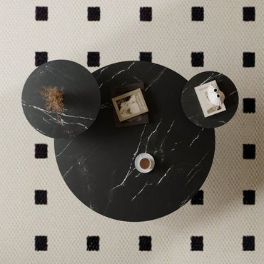 Two-Tier Modern Coffee Table With Faux Marble Surfaces, Tripod-Inspired Base
