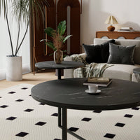 Two-Tier Modern Coffee Table With Faux Marble Surfaces, Tripod-Inspired Base