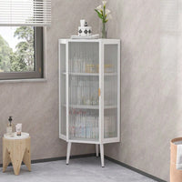 22 Inch Corner Floor Cabinet with Glass Doors 3-Tier Storage for Bathroom Living Room Bedroom Space-Saving Easy Assembly