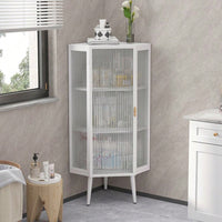 22 Inch Corner Floor Cabinet with Glass Doors 3-Tier Storage for Bathroom Living Room Bedroom Space-Saving Easy Assembly