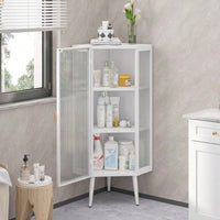 22 Inch Corner Floor Cabinet with Glass Doors 3-Tier Storage for Bathroom Living Room Bedroom Space-Saving Easy Assembly