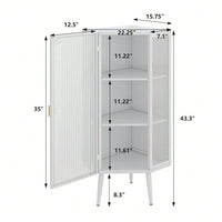 22 Inch Corner Floor Cabinet with Glass Doors 3-Tier Storage for Bathroom Living Room Bedroom Space-Saving Easy Assembly