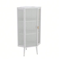 22 Inch Corner Floor Cabinet with Glass Doors 3-Tier Storage for Bathroom Living Room Bedroom Space-Saving Easy Assembly