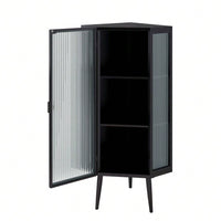 22 Inch Corner Floor Cabinet with Glass Doors 3-Tier Storage for Bathroom Living Room Bedroom Space-Saving Easy Assembly
