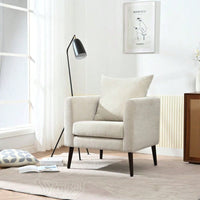 Modern Upholstered Barrel Chair with Solid Wood Legs and Waist Pillow for Living Room Bedroom Study