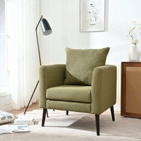 Modern Upholstered Barrel Chair with Solid Wood Legs and Waist Pillow for Living Room Bedroom Study