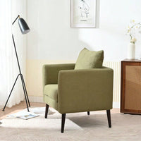 Modern Upholstered Barrel Chair with Solid Wood Legs and Waist Pillow for Living Room Bedroom Study