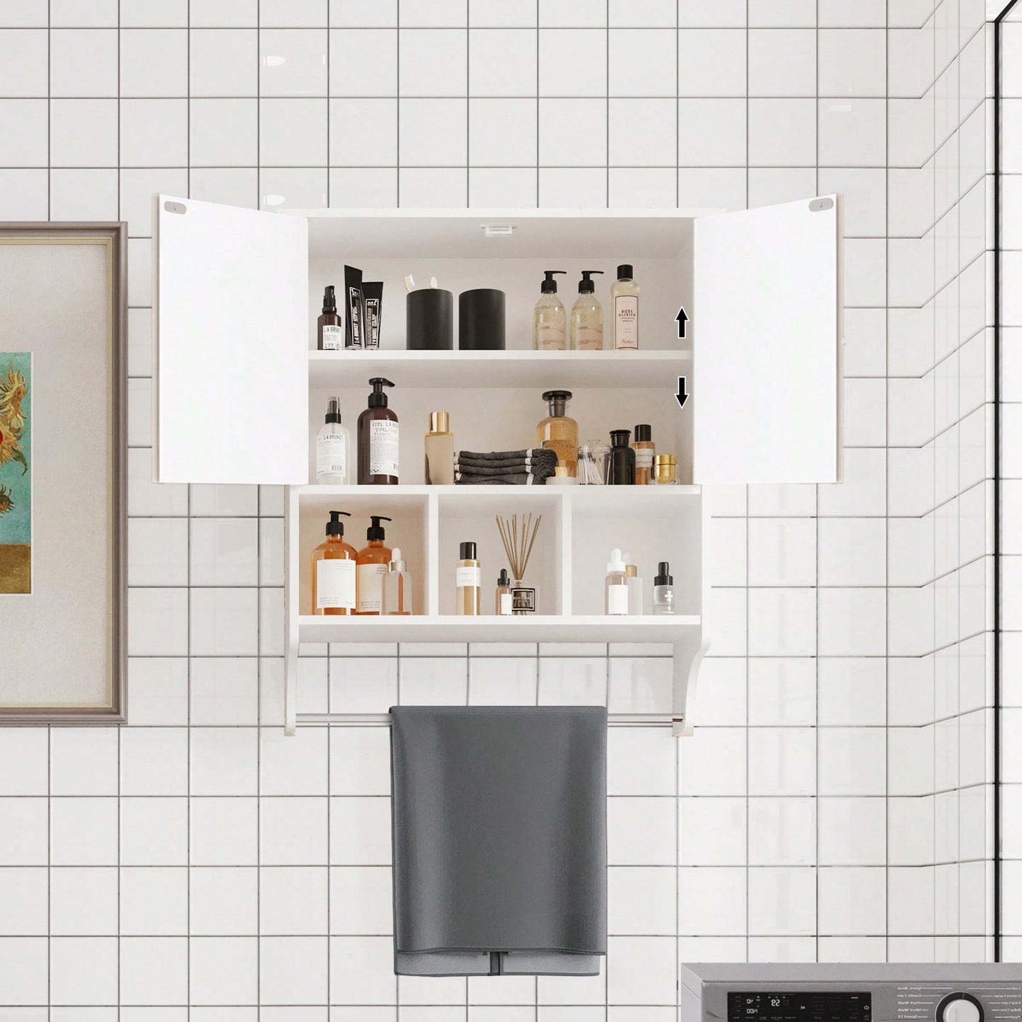 Ample Storage Bathroom Cabinet With Towel Bar