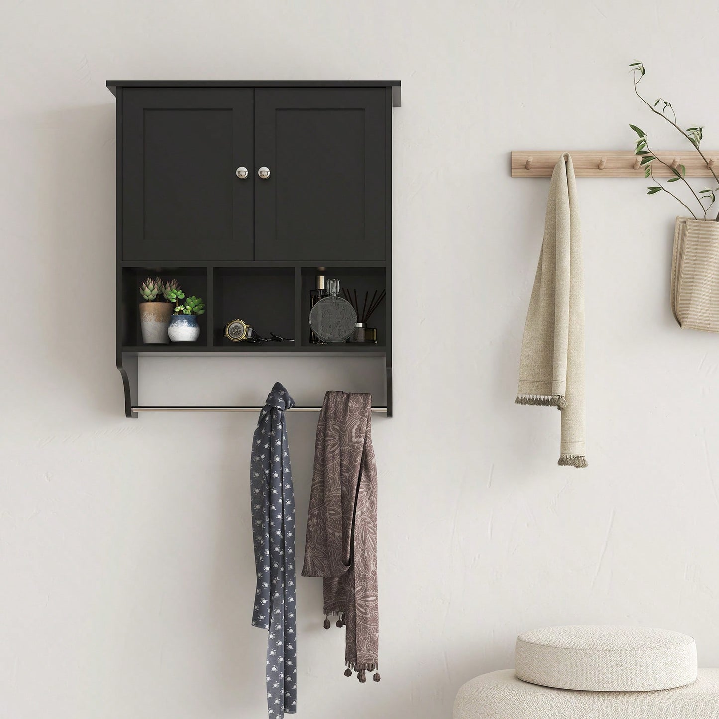 Ample Storage Bathroom Cabinet With Towel Bar