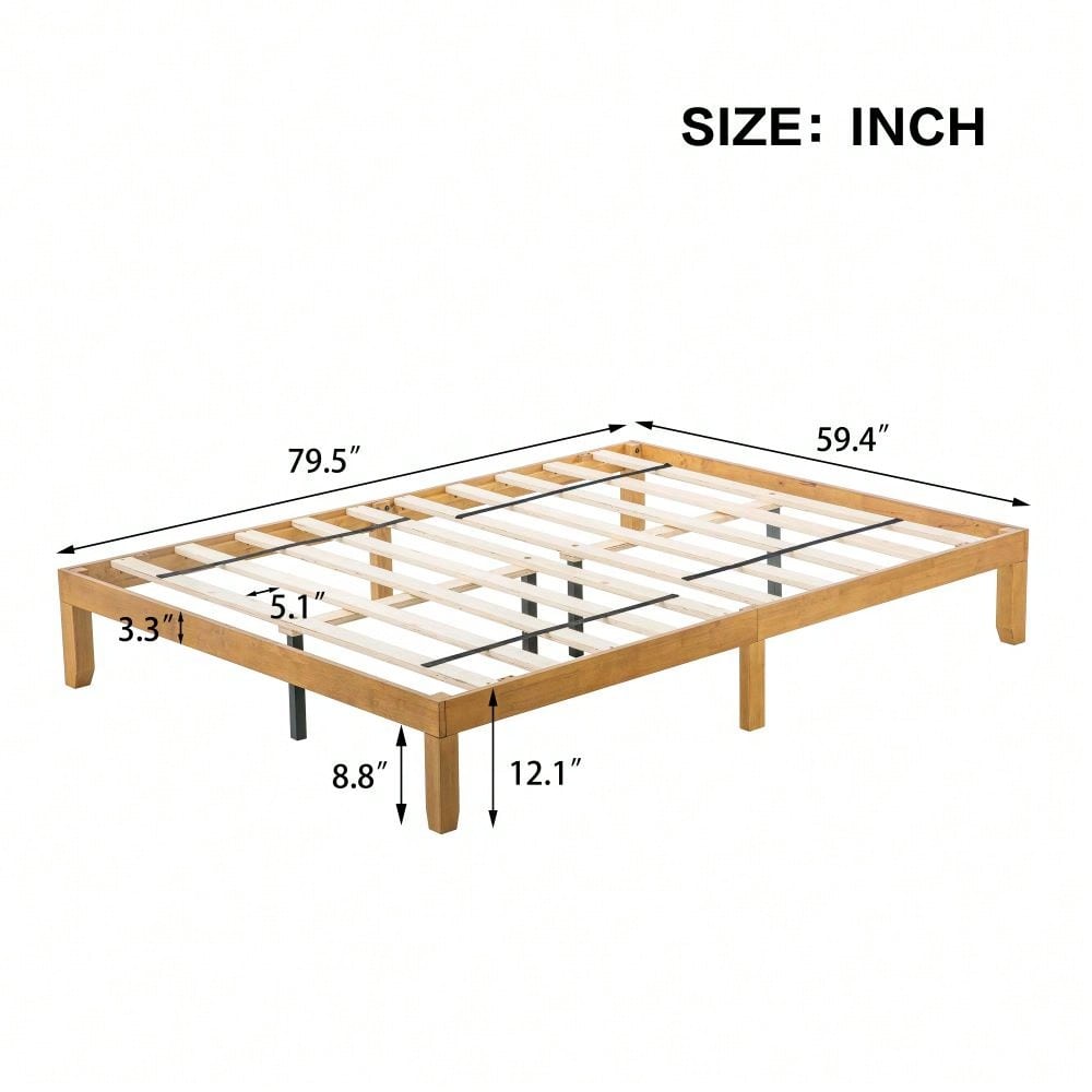 Queen Size Platform Bed Frame With Wood Slat Support (No Box Spring Needed) - Solid Wood Construction, 650lbs Weight Capacity, Easy Assembly
