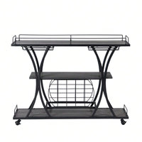 Industrial 3-Tier Rolling Bar Cart with Wine Rack and Glass Holder Heavy Duty Metal Kitchen Serving Cart on Wheels