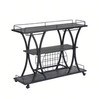 Industrial 3-Tier Rolling Bar Cart with Wine Rack and Glass Holder Heavy Duty Metal Kitchen Serving Cart on Wheels