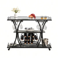 Industrial 3-Tier Rolling Bar Cart with Wine Rack and Glass Holder Heavy Duty Metal Kitchen Serving Cart on Wheels