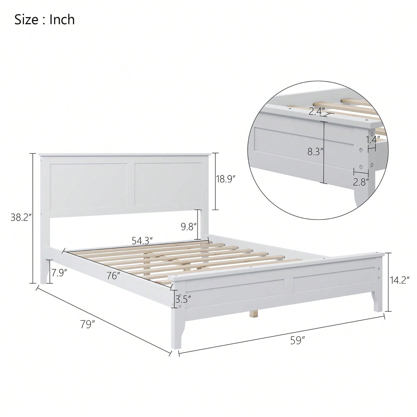 Modern  Solid Wood Full Platform Bed